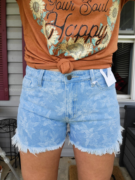 Etched Floral High Rise Shorts