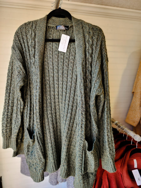 Cozy oversized knit pocket cardigan- Forest Green