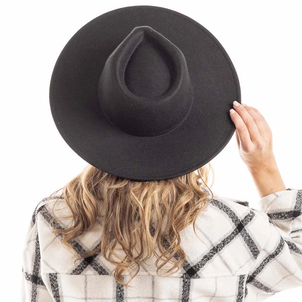 Black Wide Brim Adjustable Felt Hat
