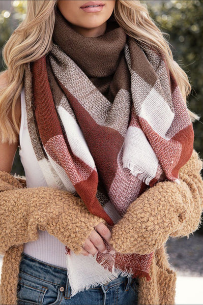 Rust and neutral blanket scarf